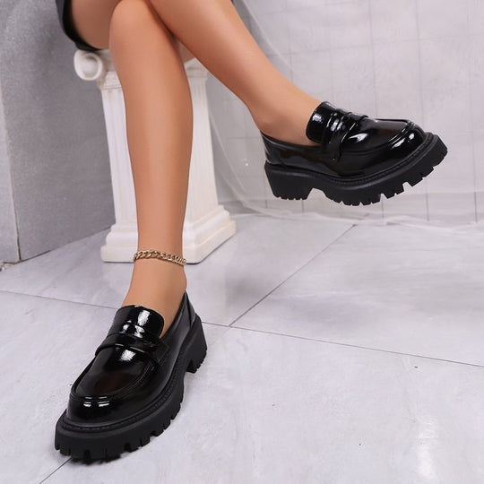 Damen Modische Lacklederschuhe mit robustem Profil EB