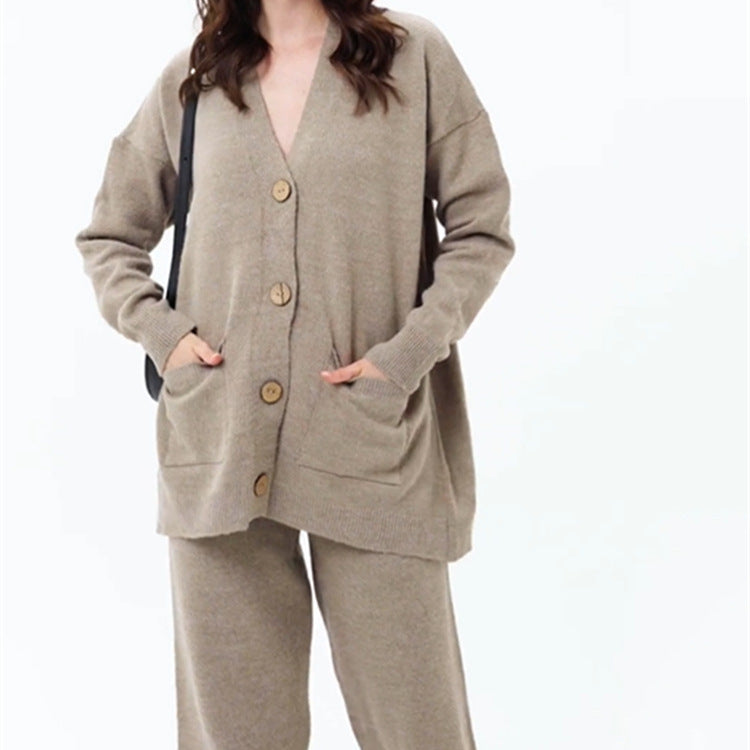 Damen gemütlicher Strick-Cardigan mit praktischen Taschen und Knopfdetails EB