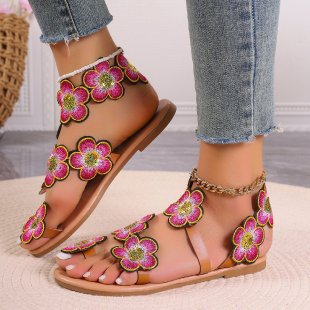 Damen Modische Sandalen mit floralen Applikationen EB