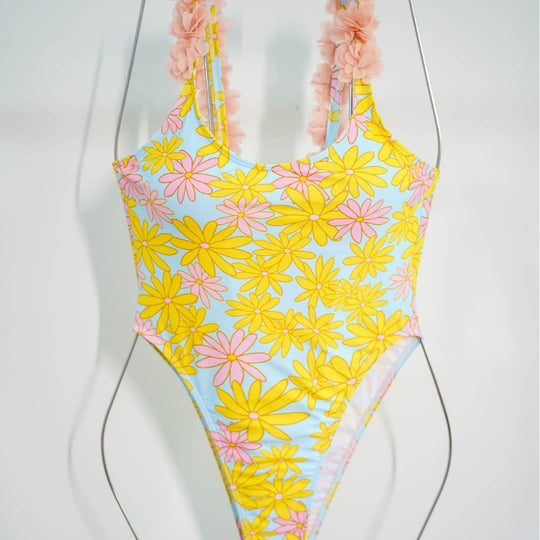 Damen Einteiler Badeanzug mit floralen Rüschendetails EB