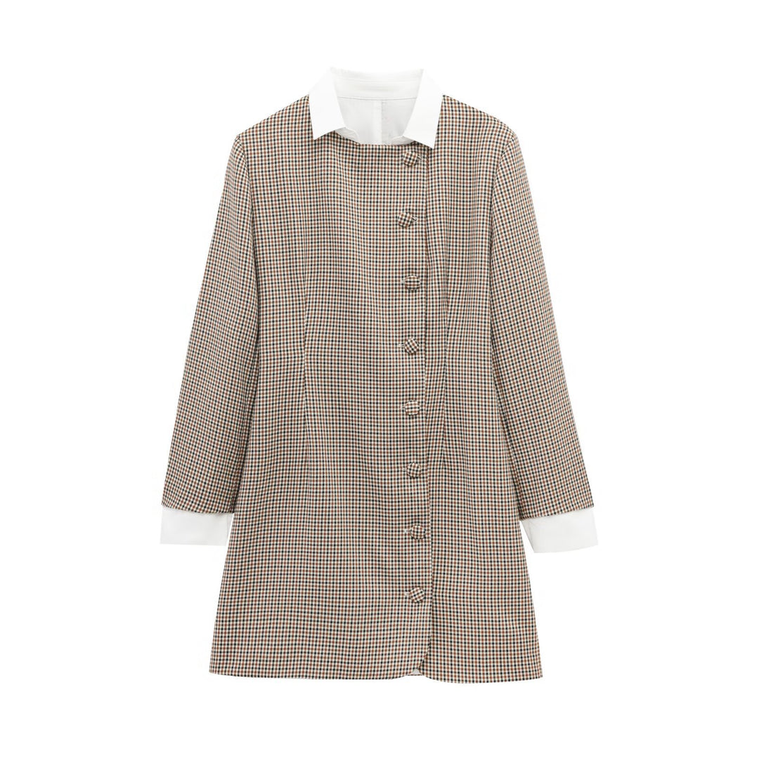 Damen Karomuster Blusenjacke mit Schalkragen und Knopfdetails EB