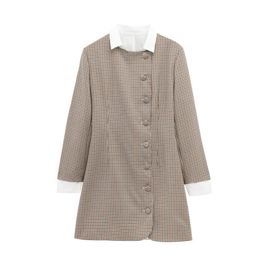 Damen Karomuster Blusenjacke mit Schalkragen und Knopfdetails EB