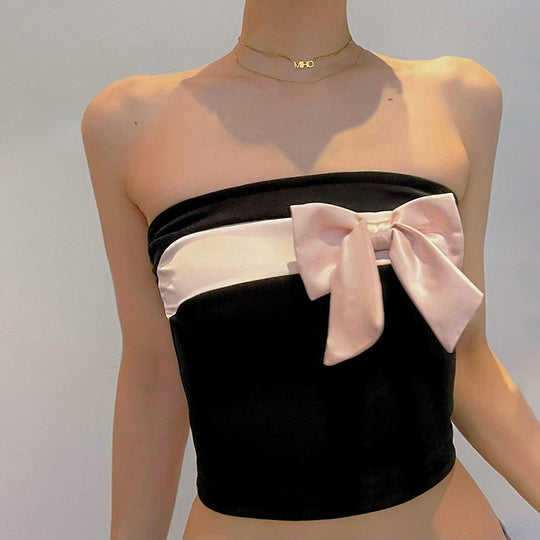 Damen bandeau Oberteil mit elegantem Schleifenakzent EB