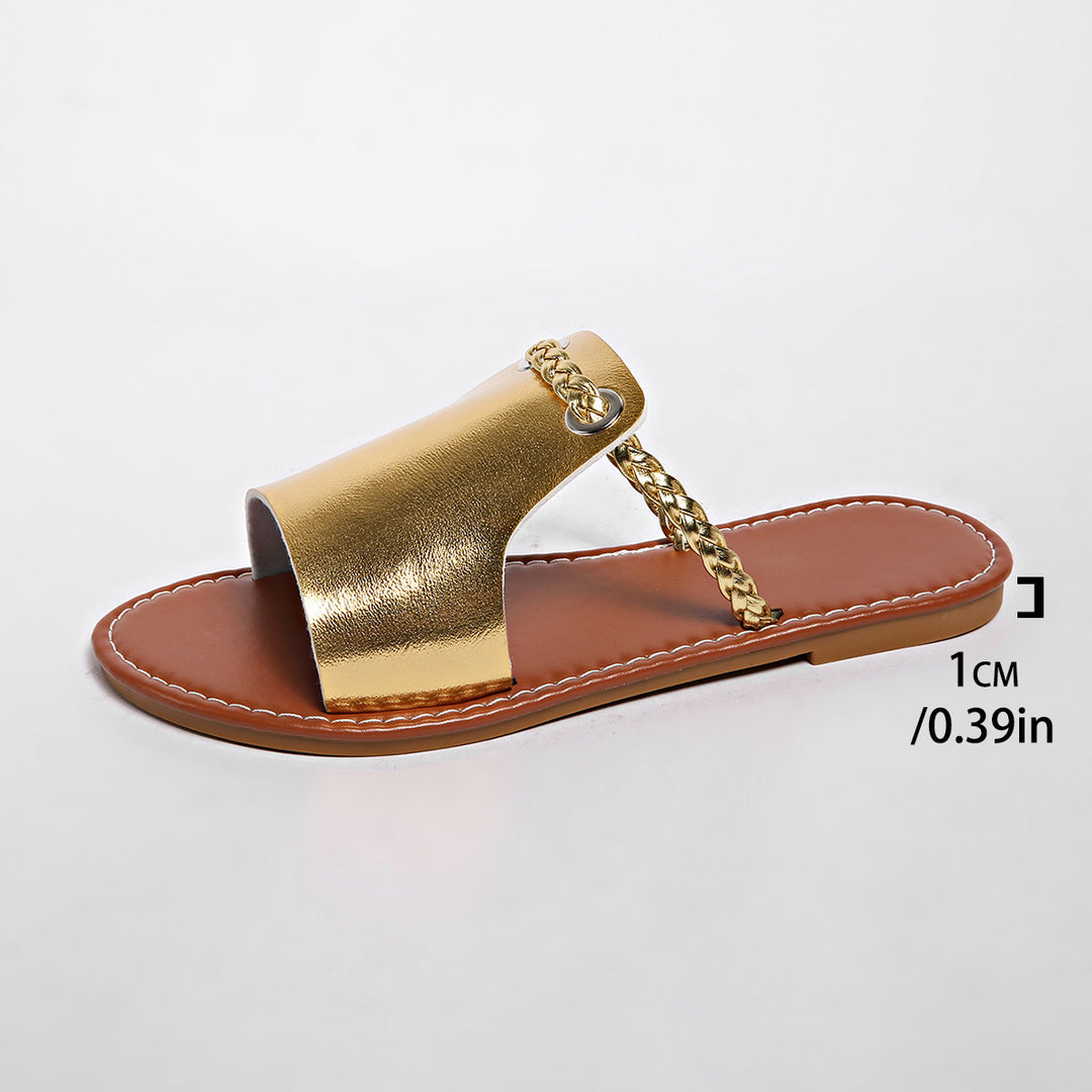 Damen Flache Sandalen mit geflochtenem Riemen und glänzender Oberfläche EB