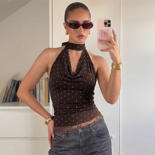 Damen Figurnahes Haltertop mit verspieltem Punktedesign EB