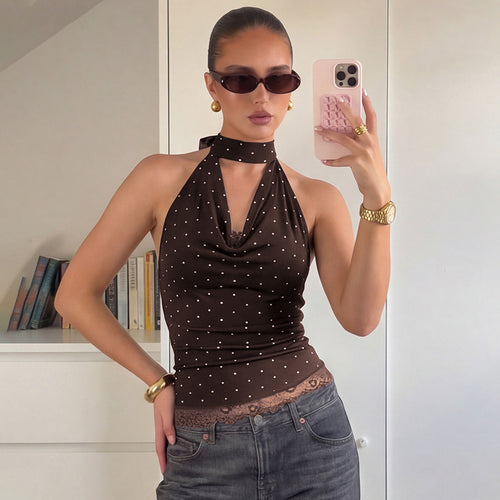 Damen Figurnahes Haltertop mit verspieltem Punktedesign EB