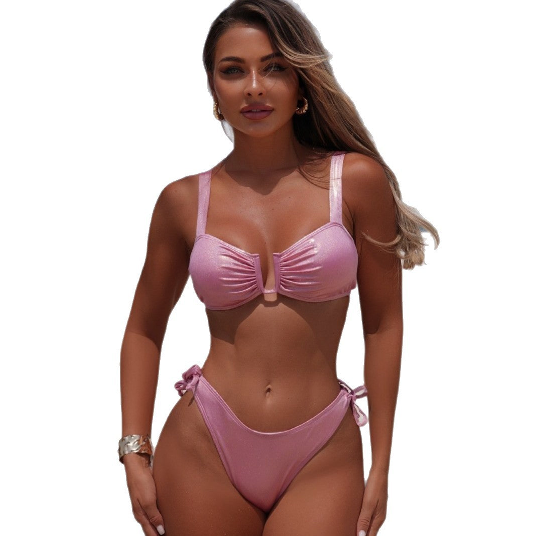 Damen Glänzendes Bikini-Set mit raffinierten Details und verstellbaren Trägern EB