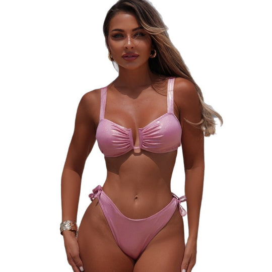 Damen Glänzendes Bikini-Set mit raffinierten Details und verstellbaren Trägern EB