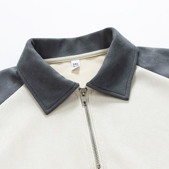 Damen stylischer Sweat-Pullover mit Kragen und halbseitigem Reißverschluss EB