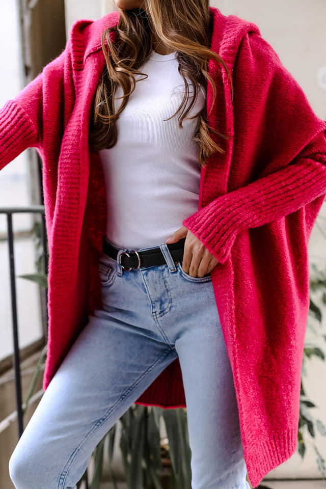 Damen kuschelige Strickjacke mit Kapuze und offenem Schnitt EB