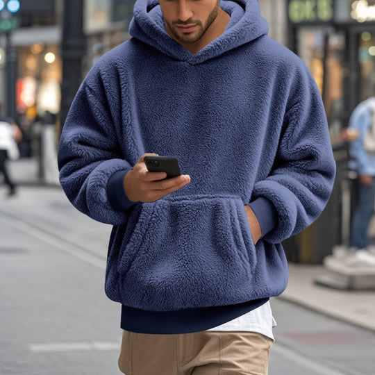 Herren übergroßer Fleece-Hoodie mit Kängurutasche und gemütlichem Schnitt EB