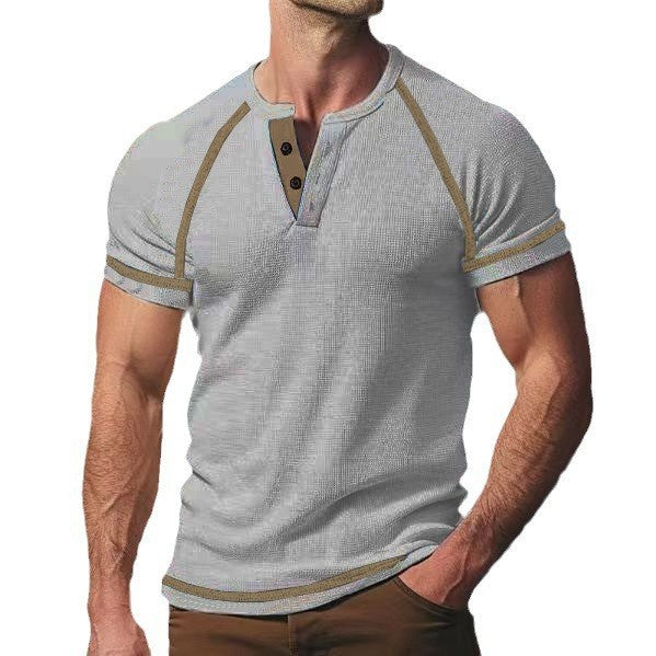Herren modisches Halblangarm-T-Shirt mit Knopfleiste EB