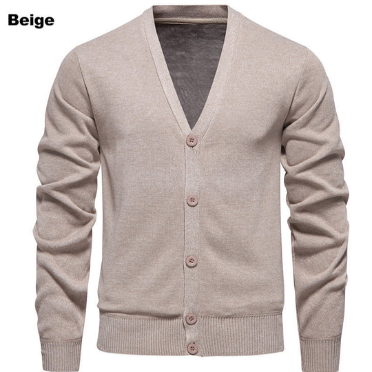 Herren kuschelige Strickjacke mit V-Ausschnitt und Knopfleiste EB