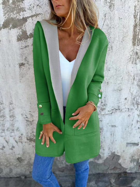 Damen modische Longjacke mit großzügiger Kapuze und praktischen Taschen EB