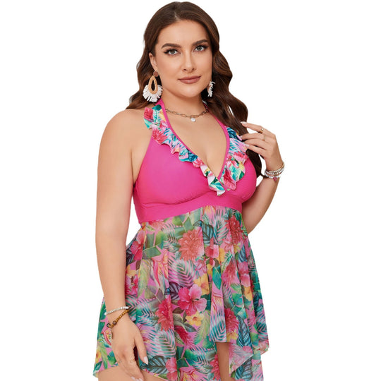 Damen Strandkleid mit floralem Überwurf EB