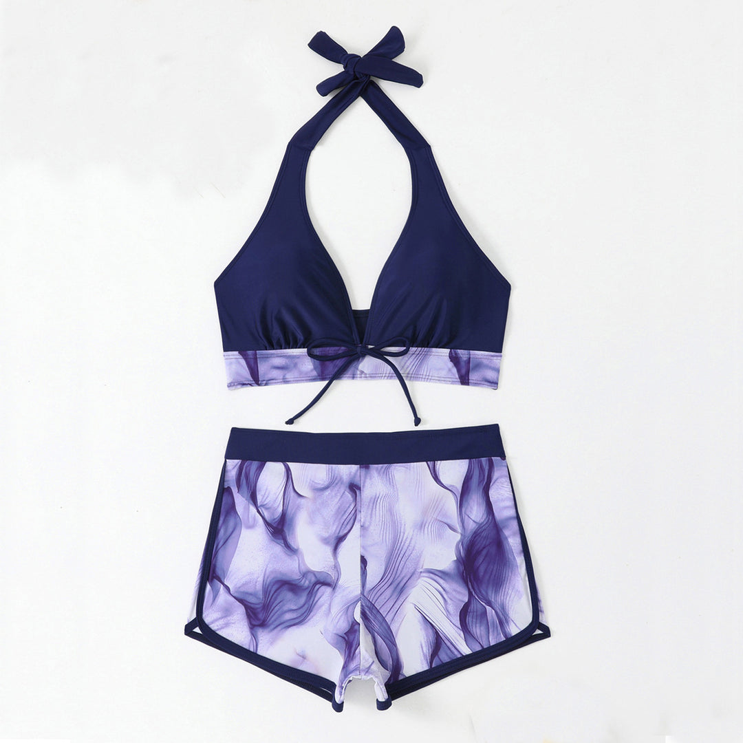 Damen Sportliches Bikini-Set mit tiefem V-Ausschnitt und komfortablen Shorts EB
