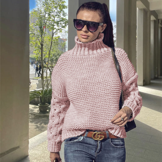 Damen Strickpullover mit hochstehendem Kragen und strukturiertem Ärmeldesign EB