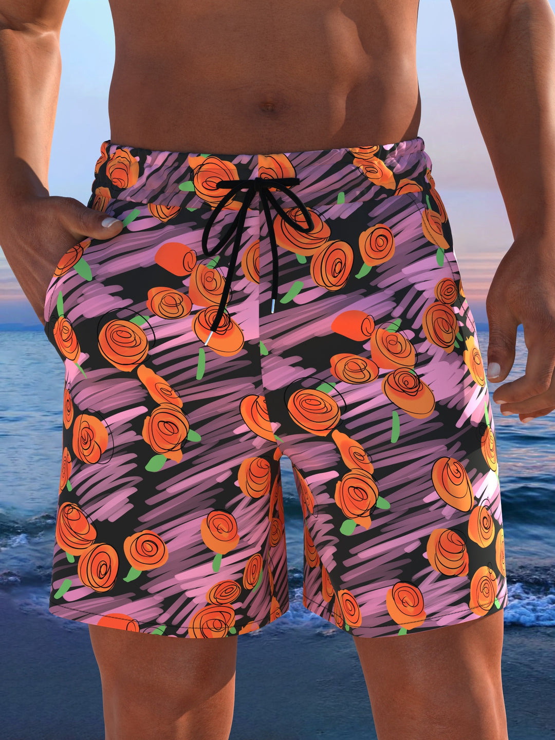 Herren Badeshorts mit modernem Streifen-Design und elastischem Bund EB