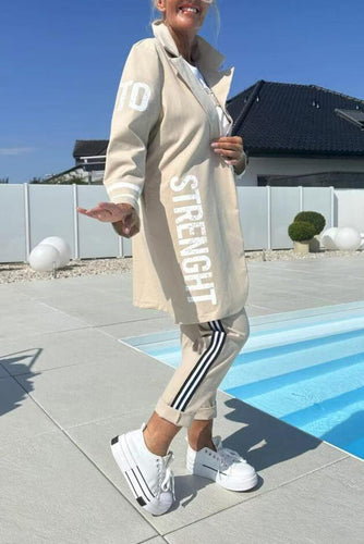 EB | Length Letter Printed Trenchcoat und Hose Zweiteiler Satz