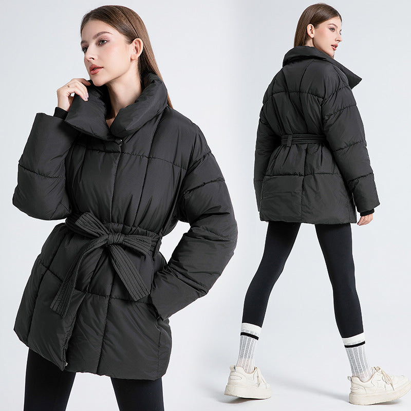 Damen Wattierte Jacke mit Gürtel und eleganter Kragenform EB