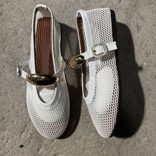 Damen Ballerinas mit modischem Netzdesign und dekorativem Riemchen EB