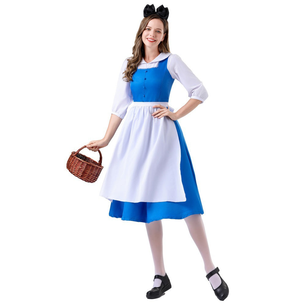 Damen nan vintage Schürzenkleid mit tailliertem Schnitt und Stehkragen EB