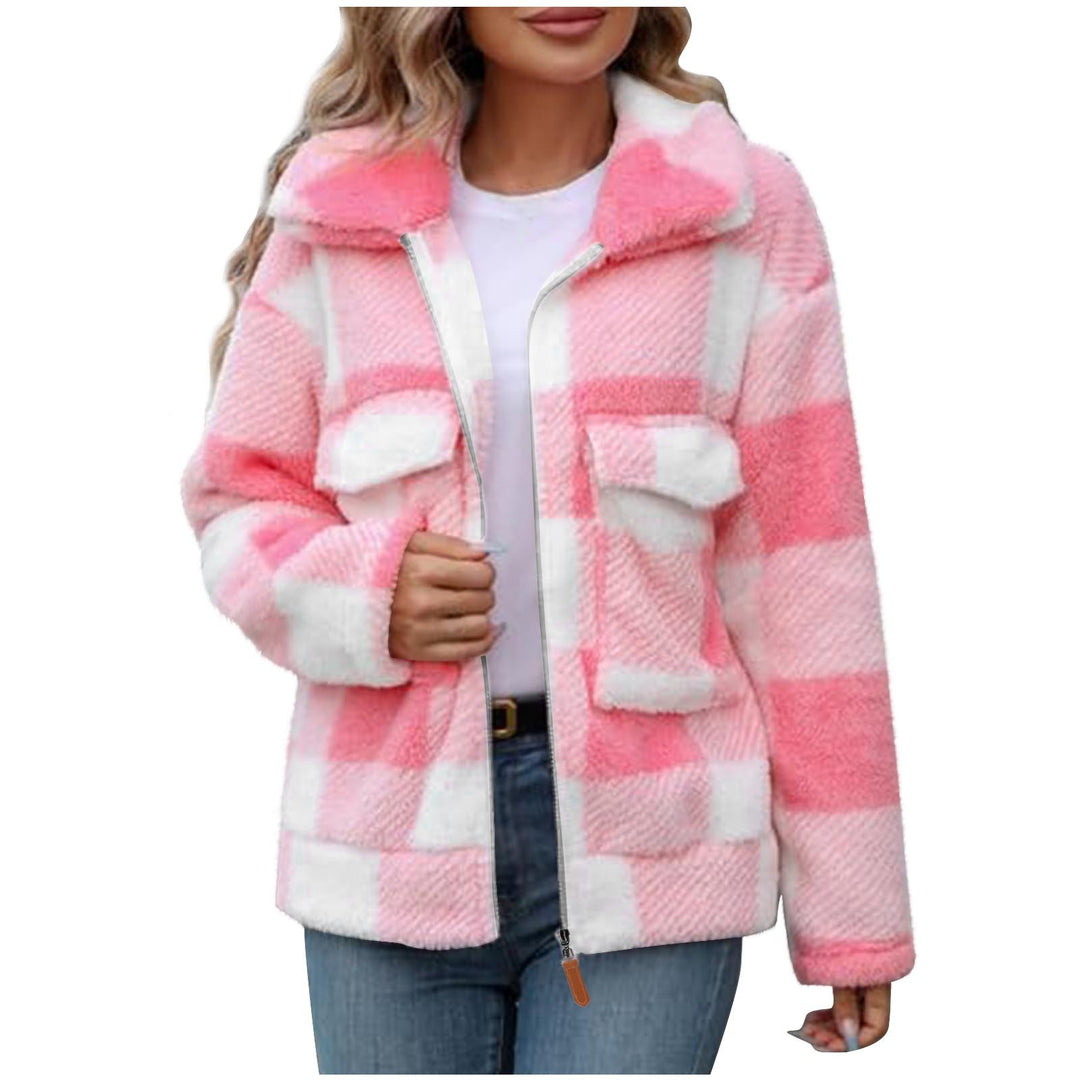 Damen Fleece-Jacke mit Karomuster und praktischen Taschen EB