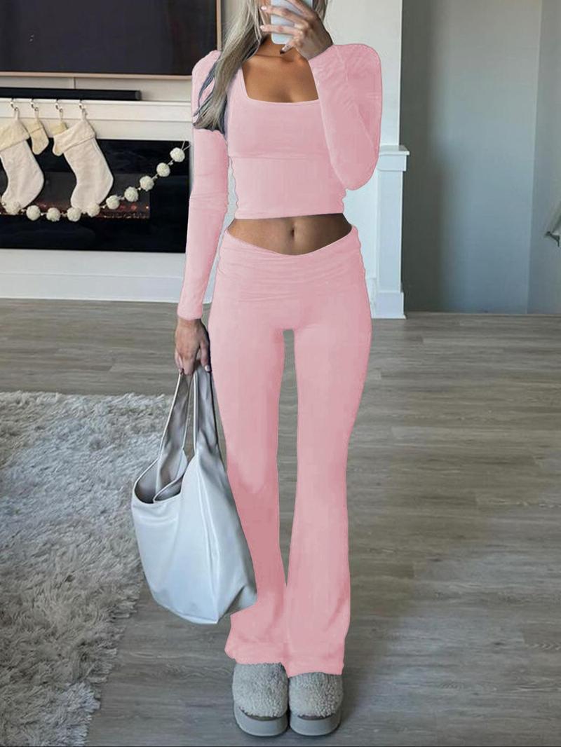 Damen Sportliches Set mit langärmligem Oberteil und weiter Hose EB