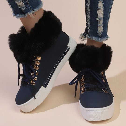 Damen Flauschige Sneakers mit Warmfutter und modischer Schnürung EB