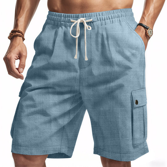 Herren nan utilitarische Cargo-Shorts mit Elastikbund, Tunnelzug und aufgesetzten Klappentaschen EB
