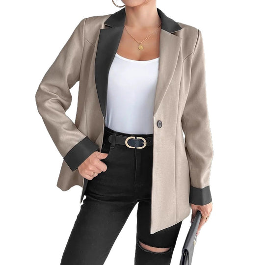 Damen Blazer mit eleganter Satin-Oberfläche und kontrastierenden Besätzen EB