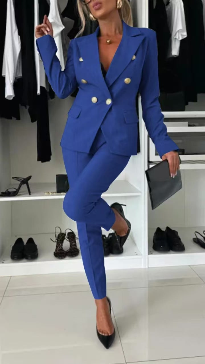 Damen Doppelreihiger taillierter Hosenanzug mit Slim-Hose EB