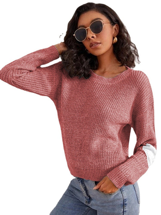 Damen Grob gestrickter Pullover mit modischem Armdetail EB