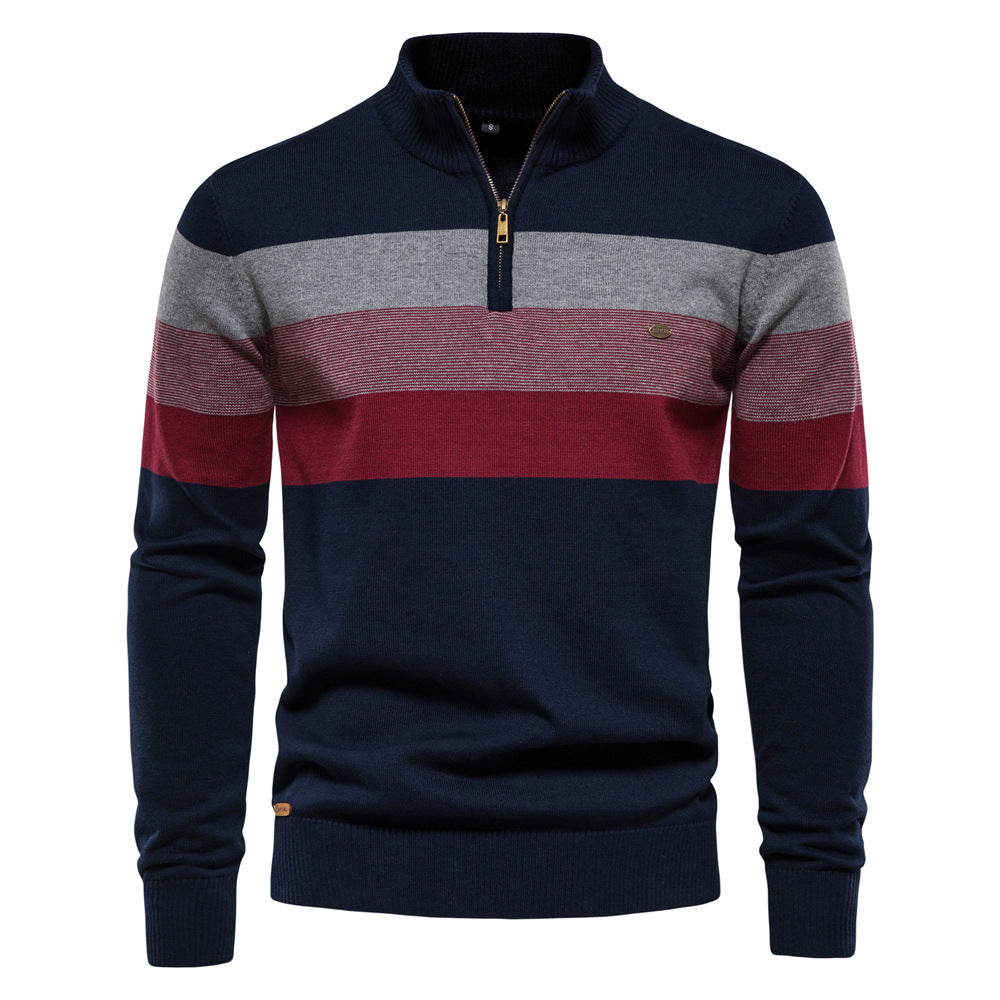 Herren Sweatpullover mit modernem Kurzreißverschluss und stilvollen Farbblockstreifen EB