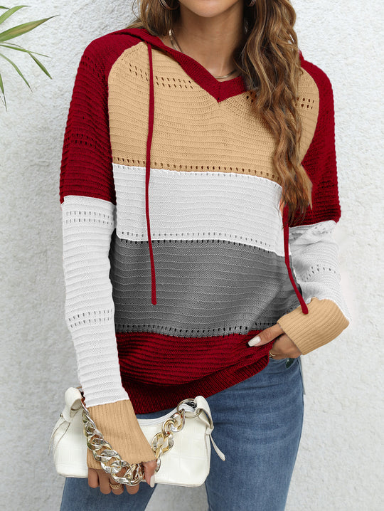 Damen Pullover mit lässigem Kapuzen-Design und einzigartigem Streifenmuster EB