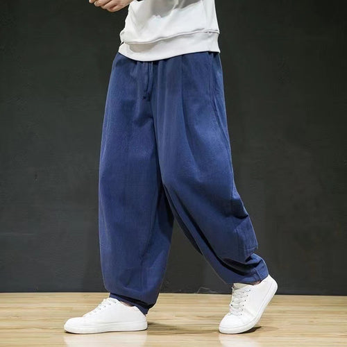 Herren nan oversized Relax-Fit Baumwoll-Jogpants mit tiefem Schritt, Tunnelzug und seitlichen Eingrifftaschen EB