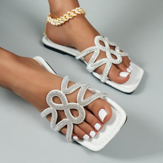 Damen Glitzernde Zehentrenner-Sandalen mit eleganter Schleifenverzierung EB