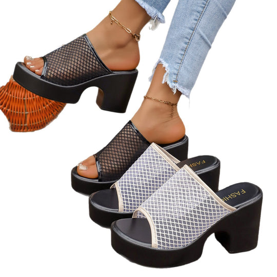 Damen Plateau-Sandalen mit durchlässigem Netzoberteil und bequemer Sohle EB