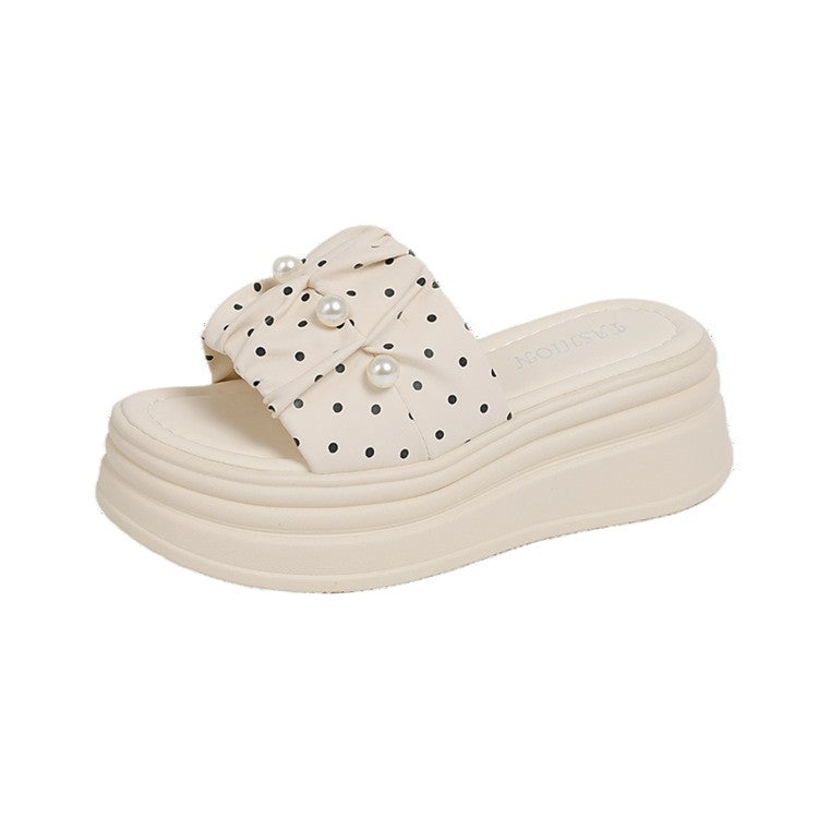 Damen elegante Plateausandalen mit Perlenschmuck EB