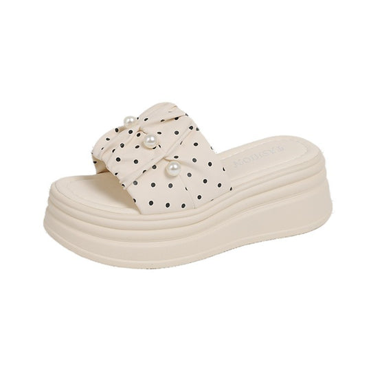 Damen elegante Plateausandalen mit Perlenschmuck EB