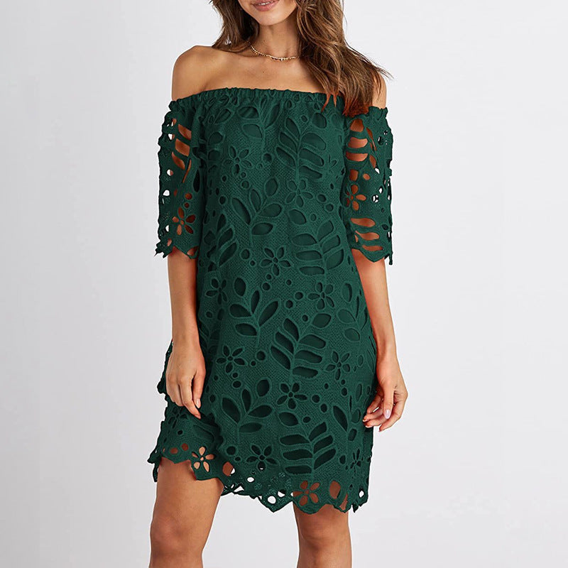 Damen Off-Shoulder Kleid mit floralen Cut-Outs und luftigen Ärmeln EB