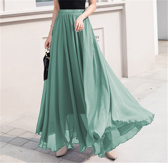 Damen nan Maxi-Chiffonrock mit elastischem Bund und fließender A-Linie EB