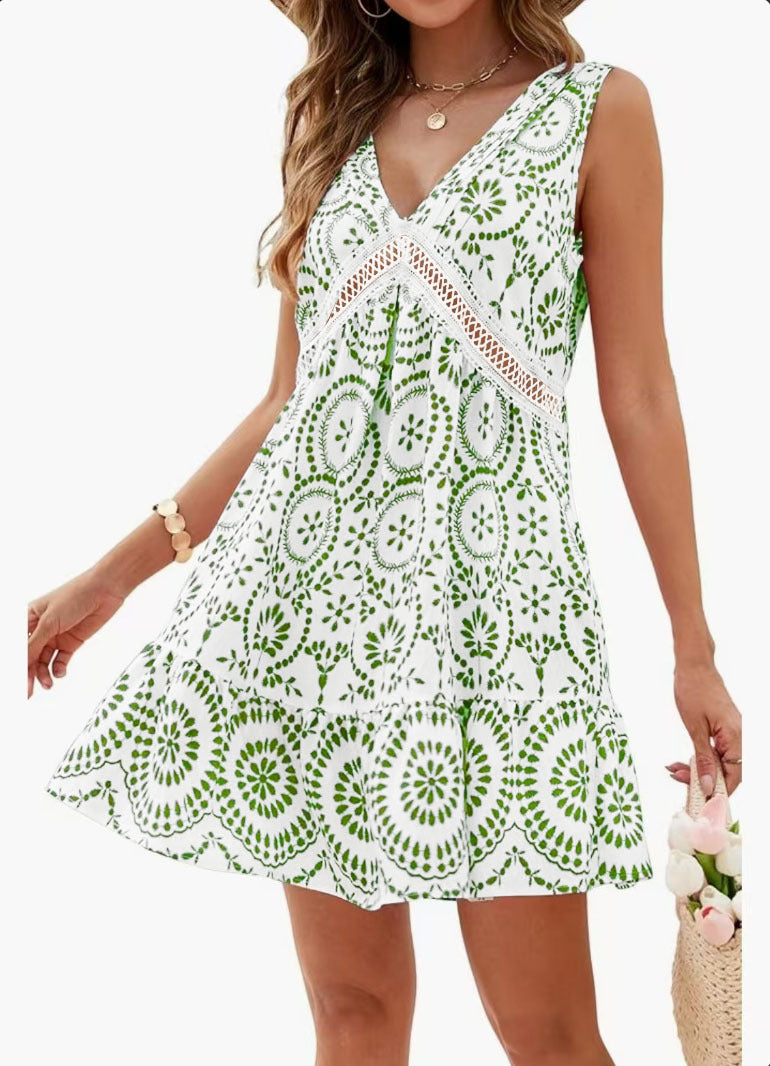 Damen Sommerkleid im eleganten A-Linien-Schnitt mit floralem Spinnennetz-Design EB
