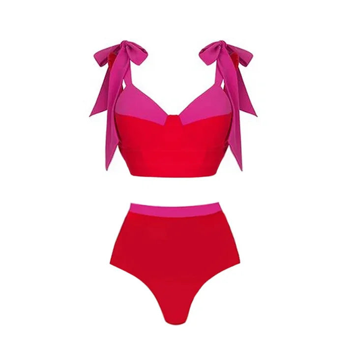 Damen hochtailliertes Bikiniset mit Wickelrock EB