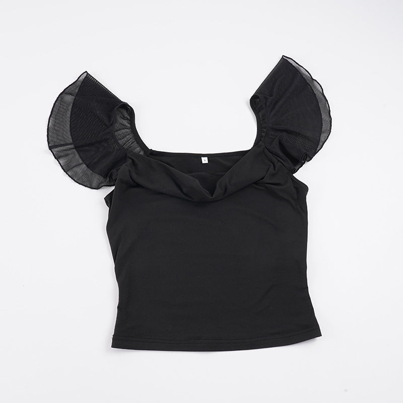 Damen elegantes Top mit schulterfreien Rüschendetails EB