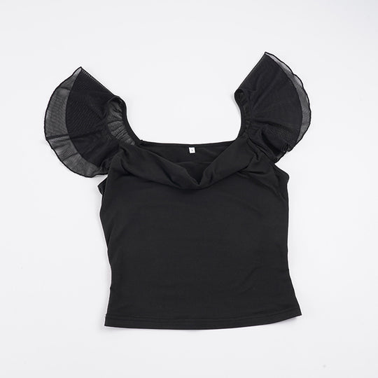 Damen elegantes Top mit schulterfreien Rüschendetails EB