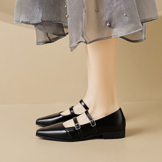 Damen elegante Ballerinas mit doppeltem Riemchen und modischen Schnallen EB