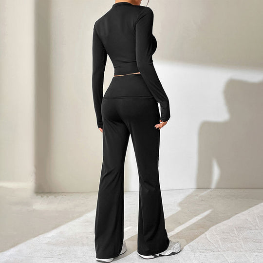 Damen Sportliches Set mit kombiniertem Cut-Out-Oberteil und weitem Hosenansatz EB