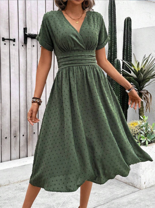 Damen Midikleid mit V-Ausschnitt und Taillenakzent EB