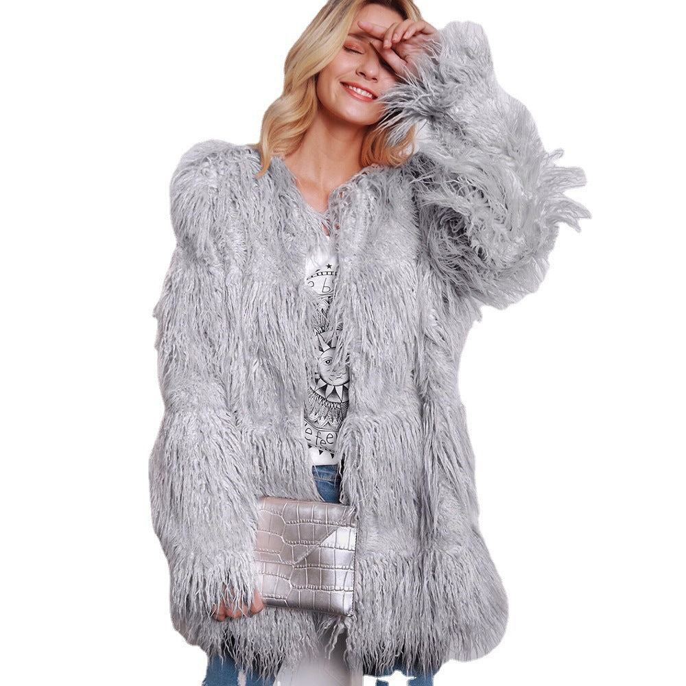 Damen Furry Teddyjacke mit modernem Schnitt und langem Fell EB
